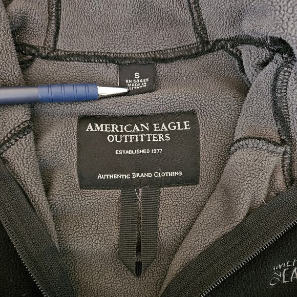 American Eagle Fleece Hoodie Womens Size Small Full Zip Sweatshirt Jacket Black - Picture 7 of 9